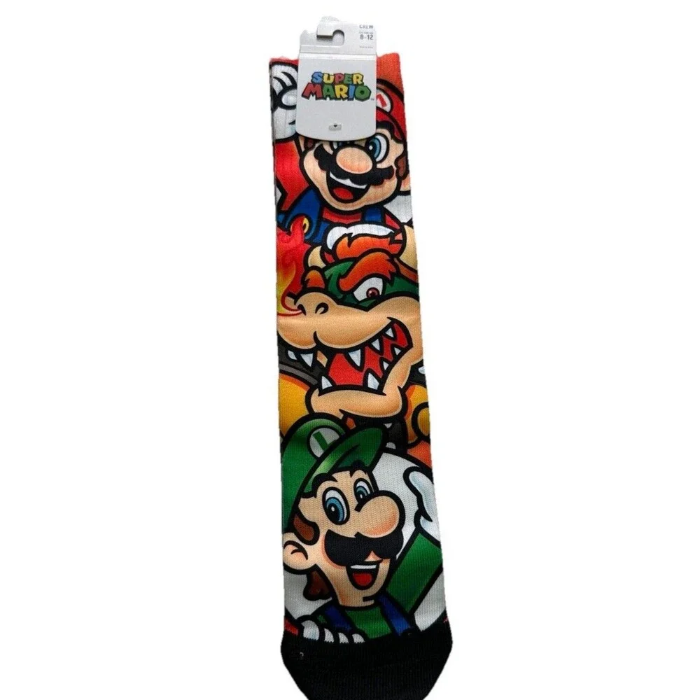 Nintendo Super Mario, Luigi & Bowser Sublimated All Over Print Crew Socks Biowor